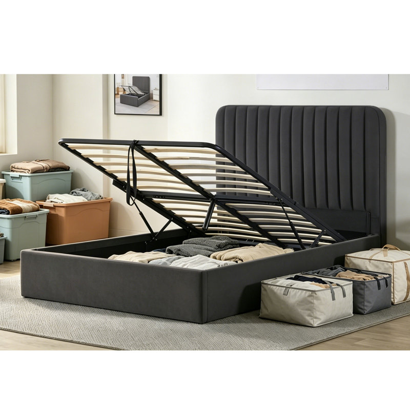 Upholstered Ottoman Storage Bed, Double (4'6), Grey