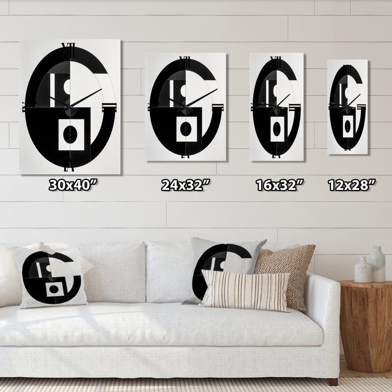 Horloge murale moderne surdimensionnée noire et blanche Bauhaus, H 32 po x l 24 po x P 1 po