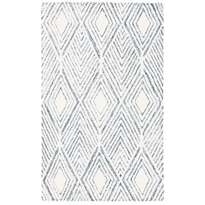 Abstract Hand Tufted Wool/Cotton Geometric Rug in Gray/Ivory