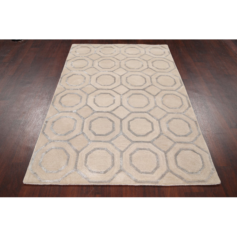 Tapis beige en laine / soie touffeté à la main Coderre