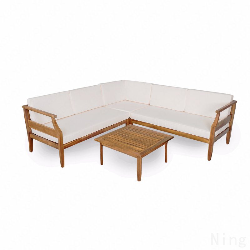 Ensemble de canapé en bois d'acacia 4 pièces Aston, beige