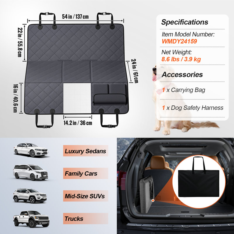 Housse de siège pour chien VEVOR pour siège arrière 54 x 24 po 600D imperméable pour voitures