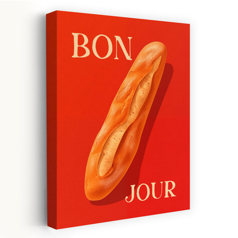 Art mural rétro classique Bonjour, baguette française, H 60 po x l 40 po