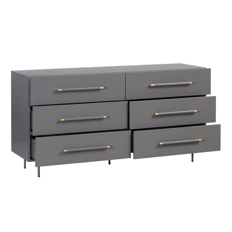 Commode Billiot Trident à 6 tiroirs, Gris