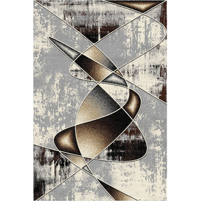 Tapis de couloir contemporain à motif abstrait en polypropylène gris Jameela