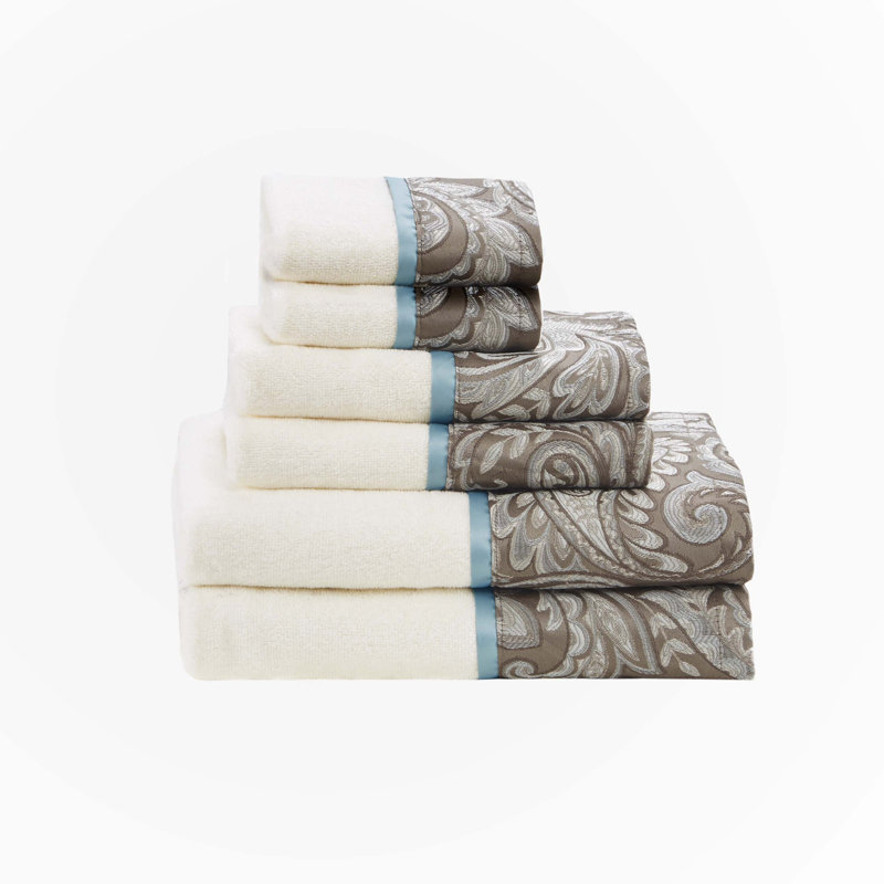Ensemble de 6 serviettes en jacquard, Bleu/brun