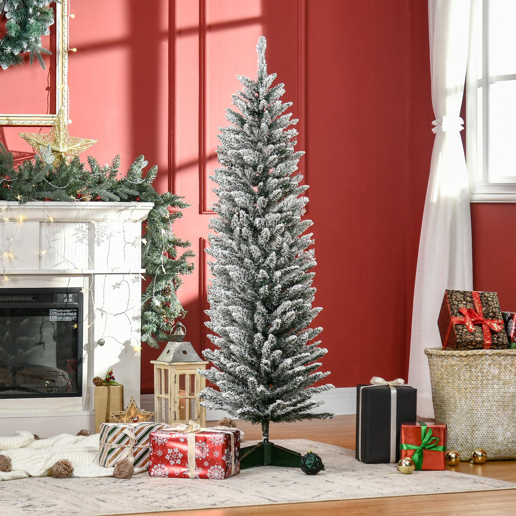 The Holiday Aisle® Slender Green Pine Flocked Christmas Tree & Reviews ...