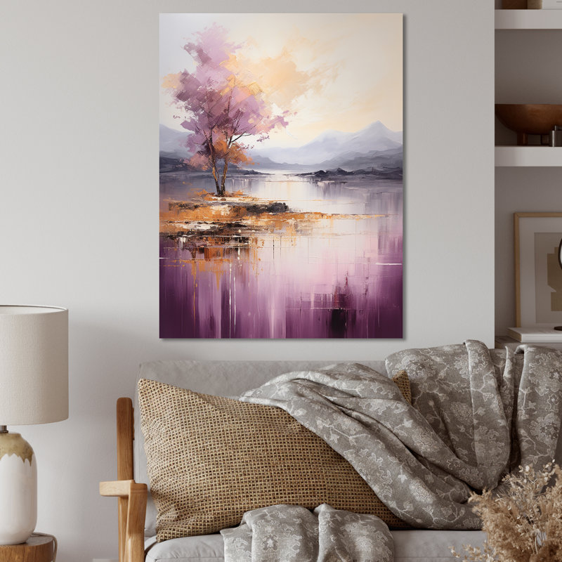 Paysage de montagne mauve et doré IV - Paysage abstrait, H 20 po x l 12 po x P 1 po