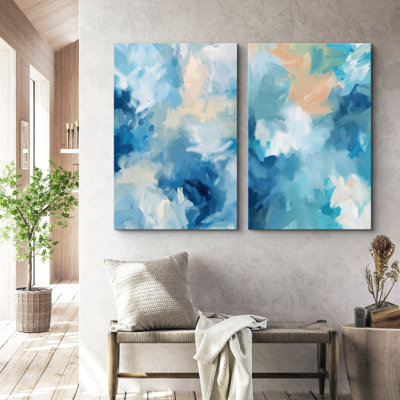 Bleu sarcelle, peinture abstraite, moderne et moderne