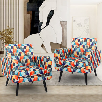Chaise avec accoudoirs rembourrée et capitonnée 29,75 po de largeur Mid-Century avec pieds en bois d'hévéa (ensemble de 2)