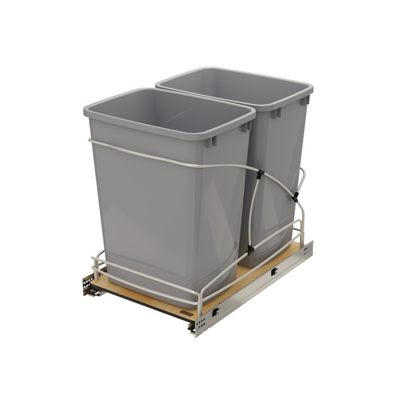 Rev-A-Shelf Double 35 qt. Pullout Trash Containers, Gray, 54WC-1835SC-17-1, 8.75 Gallons, 19.47" H x 14.5" W x 11.45" D, 2
