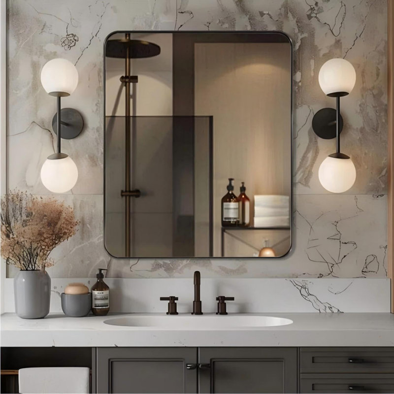 Miroir de salle de bain Inse Cadre en acier inoxydable, 36 po x 30 po, Bronze brossé