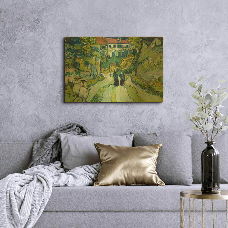 «Stairway At Auvers» par Vincent Van Gogh, art mural en métal doré, 36 po x 24 po, 36 po x 24 po