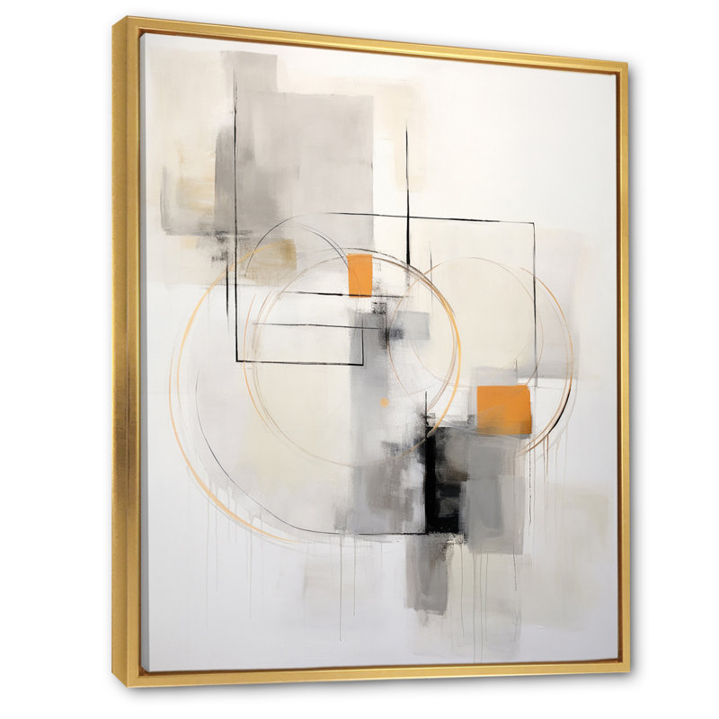 «A Touch of Orange Minimal Grey», reproduction d'art, Cadre flottant doré, H 20 po x l 12 po x P 1 po