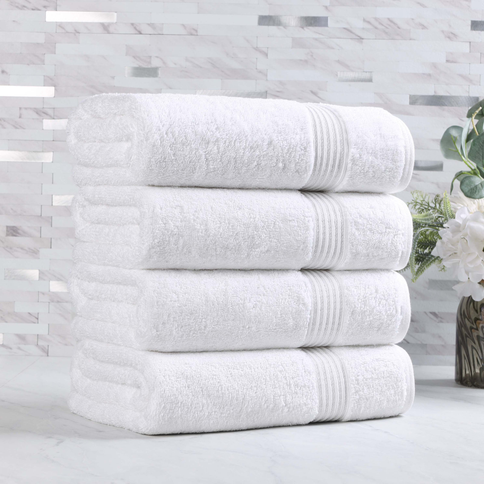 Oleg Heritage Egyptian Cotton Soft Absorbent Luxury Bath Towel, White