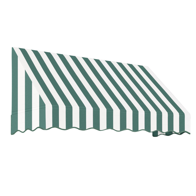 Auvent fixe en tissu acrylique San Francisco Awntech, H 16 po x l 64,5 po x P 30 po, Forêt / rayure blanche