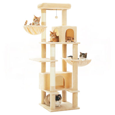 66" Cat Tree For Indoor Cats Large Adult, Cat Tower With Sisal-Covered Scratching Post, Super Large Metal Hammock[20''X12''] And 2 Big Condos