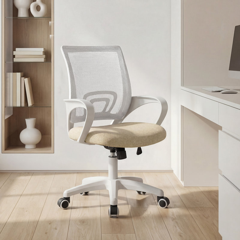 Chaise de bureau ergonomique en filet, Blanc / beige, 1 pièce