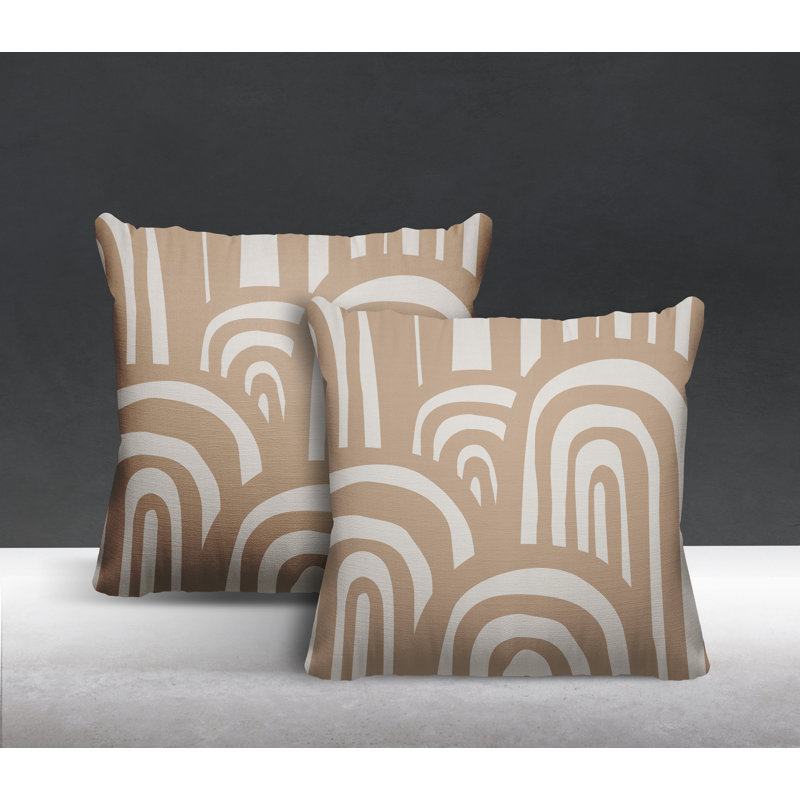 Abstract Outdoor Reversible Throw Pillow, Beige, 17W" x 17H"