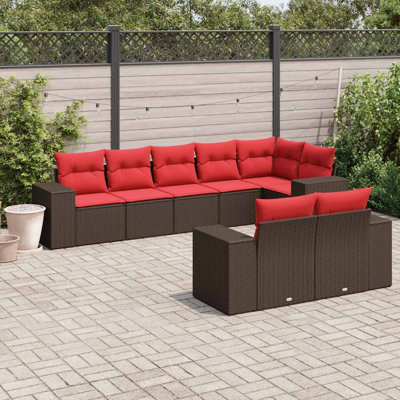  Ensemble de canapé de patio 8 pièces avec coussins en rotin de polyester brun