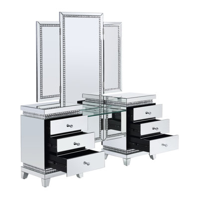 Bureau de coiffeuse à 6 tiroirs avec miroir 59,6 po de largeur