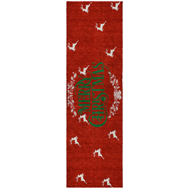 Tapis à couronne de Noël Premium à poils longs lavable à la machine ADS217, Tapis de couloir 2 pi 3 po x 7 pi 6 po