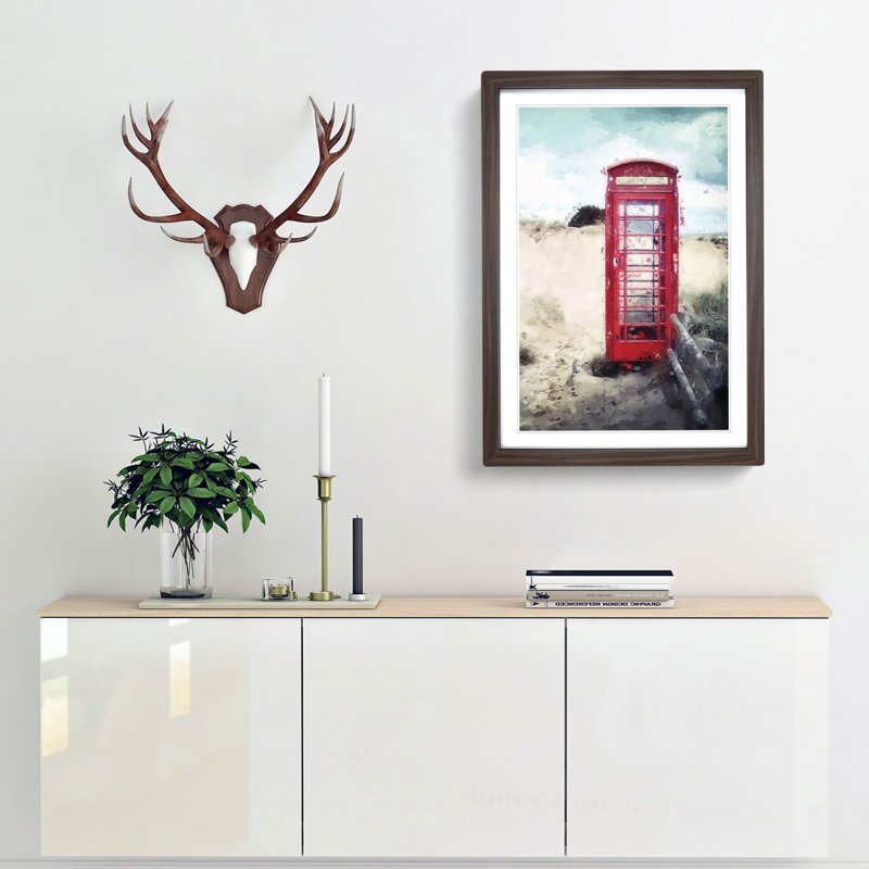 Red Telephone Box in Abstract - Framed Print, 36cm H x 27cm W x 2cm D, Walnut Framed