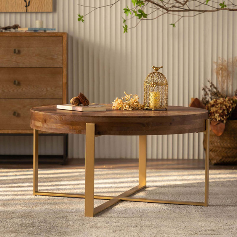 Table basse Briyan, Noir, H 17,72 po x L 33,86 po x l 33,86 po, Bois naturel