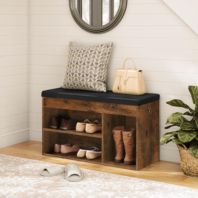 Shoe Storage Bench With Padded Cushion, Entryway Bench With Flip-open Storage Box And Adjustable Shelf, Shoe Rack With Hidden Compartment, For Entryway, Living Room, Rustic Brown