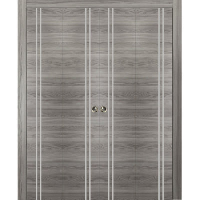 Portes coulissantes doubles pliantes pour placard 72 x 80 (4 x 18 x 80) Planum 0310 Frêne gingembre, rails robustes, moulures, garnitures, quincaillerie, bois massif, portes de placard de chambre