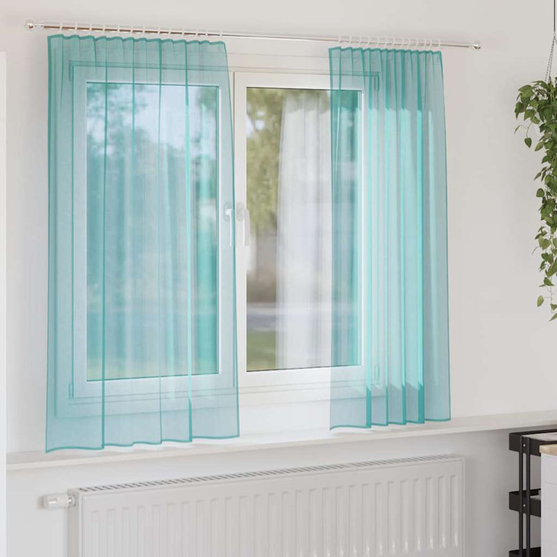 Voile Curtains With Tab Top 2 Pcs, Turquoise, 140cm Width x 140cm Drop