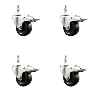 316SS Soft Rubber Swivel Threaded Stem Caster Set Lock Brake