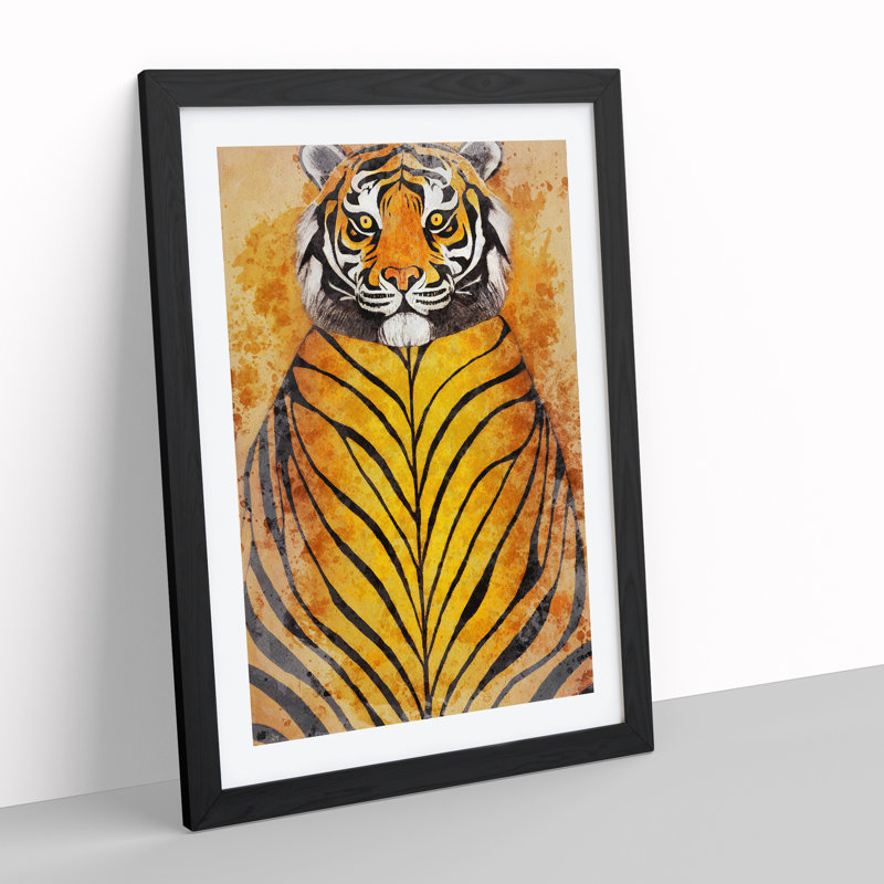 Tiger in Watercolour - Framed Print, 34cm H x 25cm W x 2cm D, Black Framed