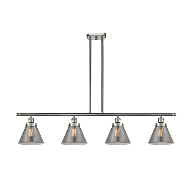 Luminaire pour îlot 4 lumières Cone, Nickel satiné brossé, DEL, Plaqué couleur fumée