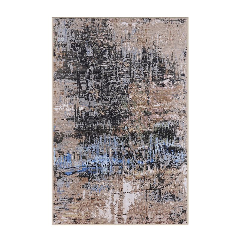 Tapis brun / noir / bleu à motif abstrait Broomall, Tapis de couloir 2 pi x 5 pi
