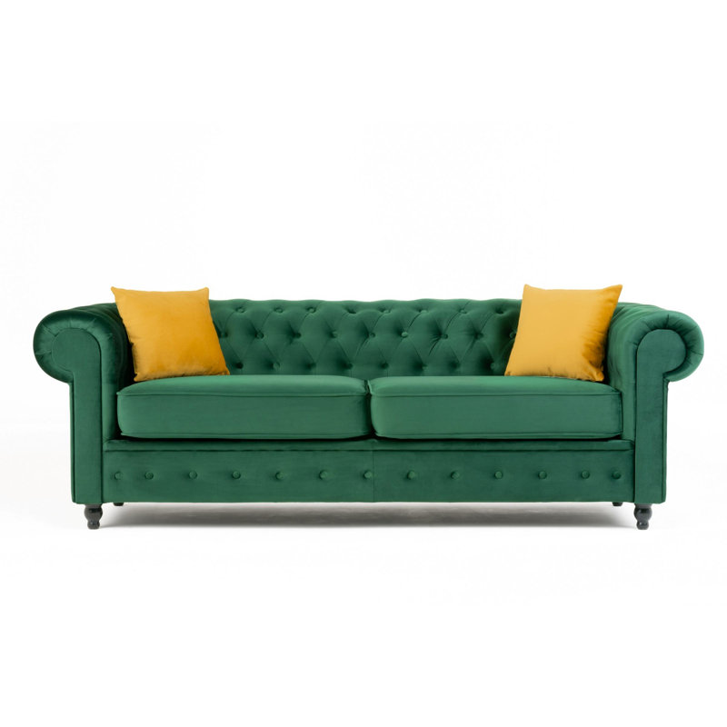 3 Seater Chesterfield Sofa, Forest Green, 74cm H x 194cm W x 90cm D
