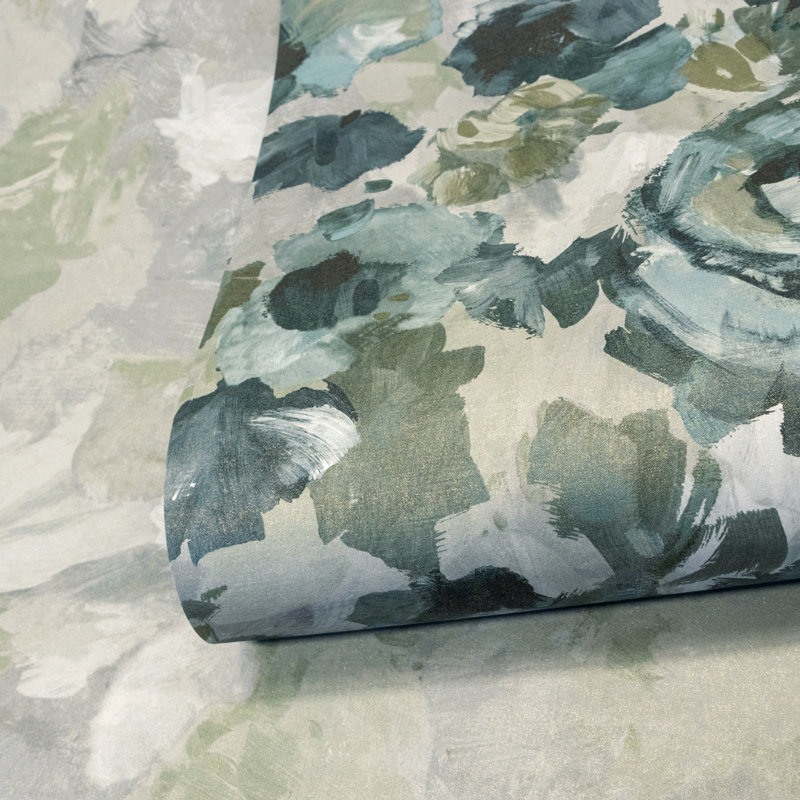Julie Feels Home Glitter/Shimmer Paeonia Flowers and Plain Twinwall Design 4-panel Wall Mural, Smaragd Gray