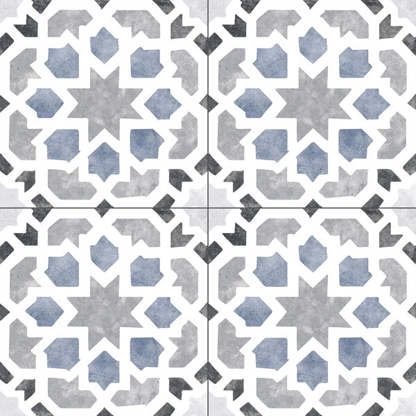Luv Charmed Blue 8-in. Encaustic Spanish/Moroccan Patterned Matte Porcelain Wall & Floor Tile