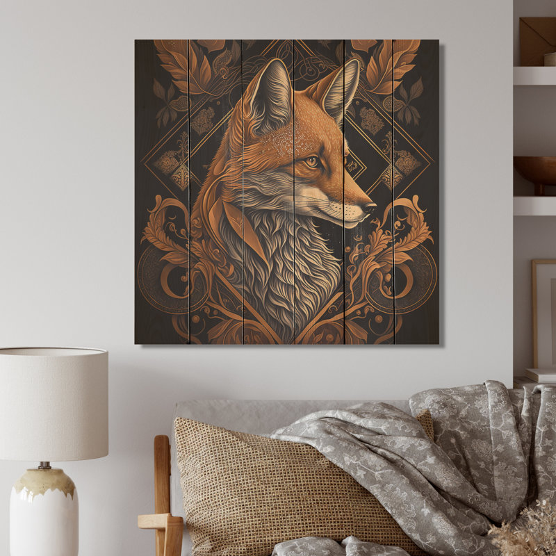 Décoration murale rétro renard I - animaux renard, H 16 po x l 16 po x P 1 po, Bois enveloppé