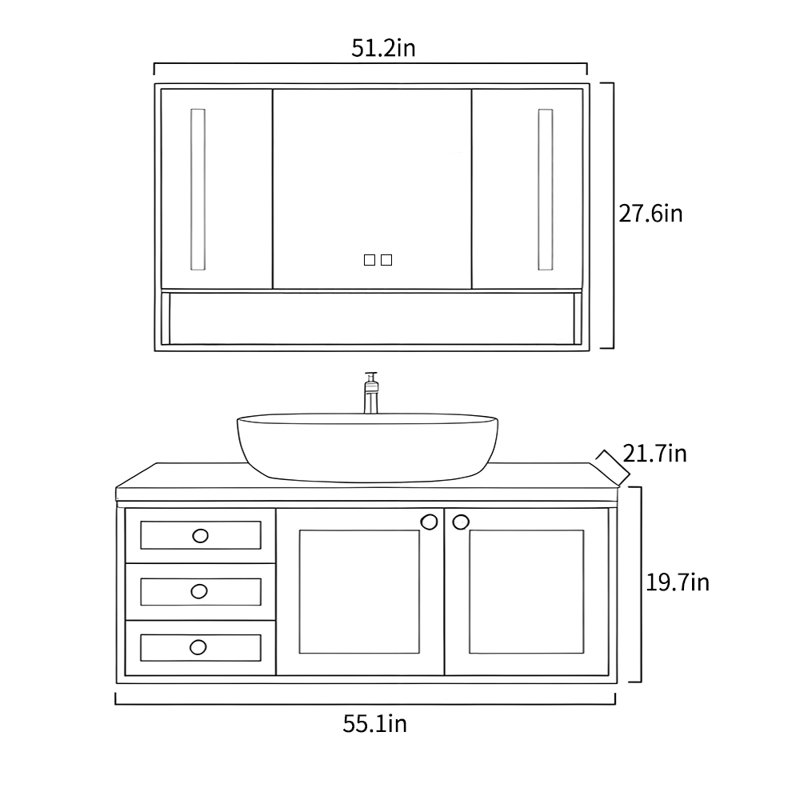Nordic style high-end green bathroom cabinet, 19.7" H x 55.1" W x 21.7" D