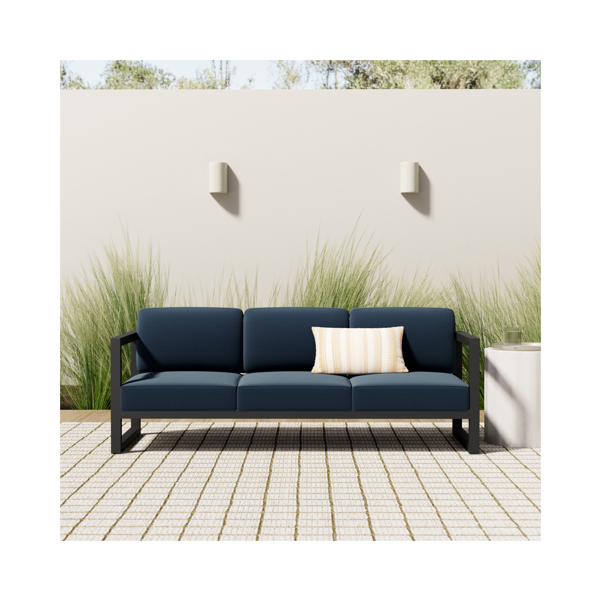 Smith 84" Outdoor Sofa with Sunbrella® Cushions, Slate, Spectrum Indigo