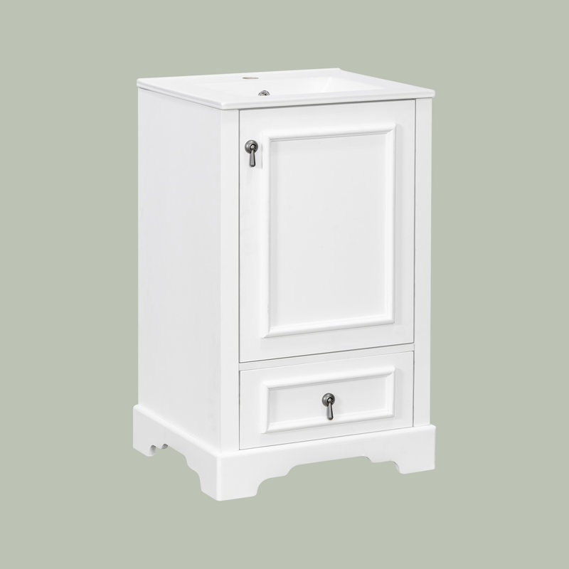 20" Modern Bathroom Vanity With Ceramic Sink, White