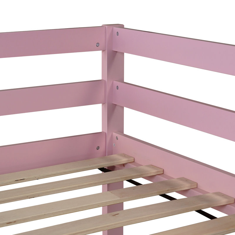 Lit superposé simple au-dessus d'un lit simple en bois massif avec échelle, Rose