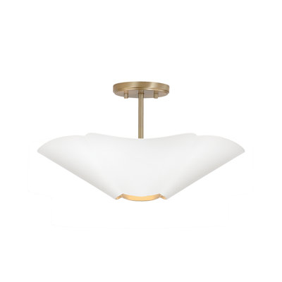 4-Light Modern Botanical Dual Mount Pendant in Matte White with Painted Matte Brass Interior and Square Designer Chain