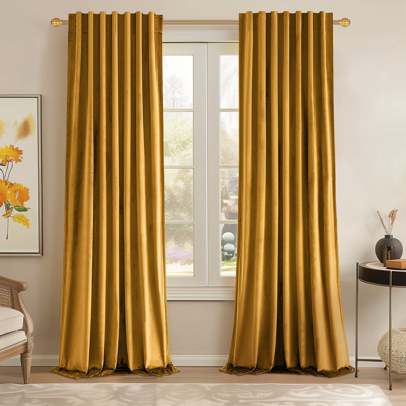 Alicea Velvet 100% Blackout Thermal Curtain Panel , Mustard, 52" W x 102" L