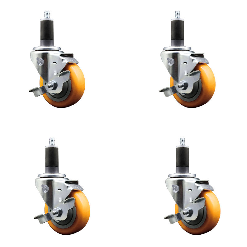 Ensemble de roulettes extensibles en polyéthylène pivotant 3,5 pouces 1-1 / 4 pouces pivotant 3,5 pouces SCC, Jaune