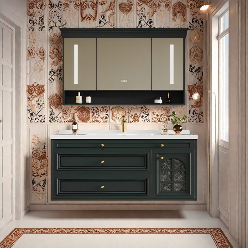 Armoire de salle de bain en bois massif de style rétro français, Atrovirens