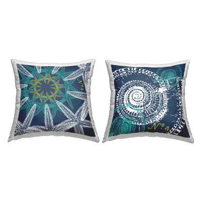 Ensemble de 2 coussins d'extérieur à motif de motifs de vie marine par Geoff Tygert
