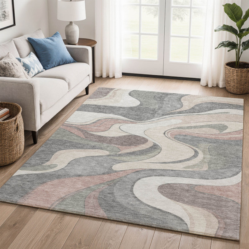 Premium Machine Washable Mayfield  swirls Rug, Beige, 8' x 10'