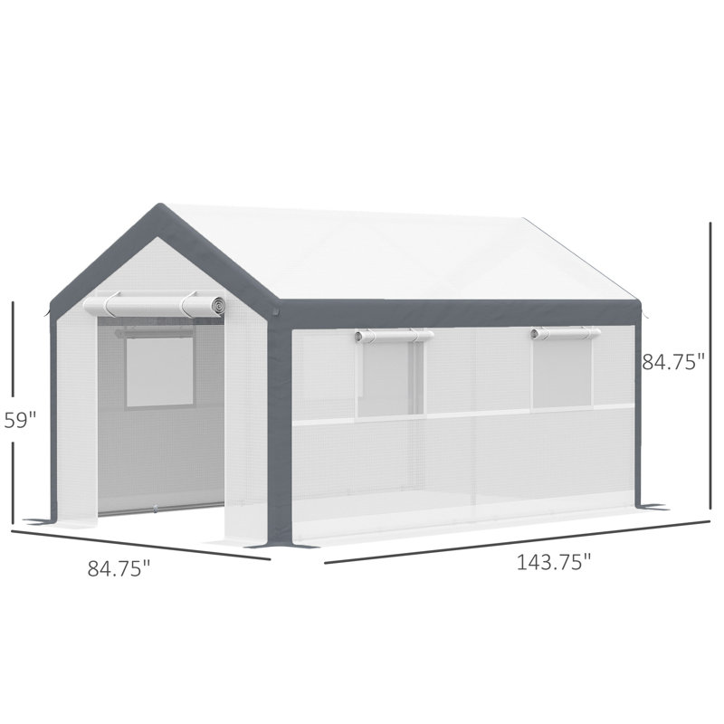 Outsunny 12' x 7' x 7' White and Dark Grey Walk-In Greenhouse